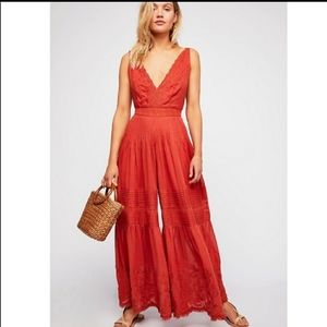 Free People Pintuck Embroidered Crochet Jumpsuit